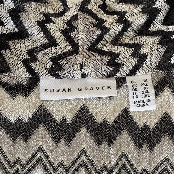 Susan Graver Zig Zag Open Knit semi sheer cardigan size 1X - Picture 2 of 11